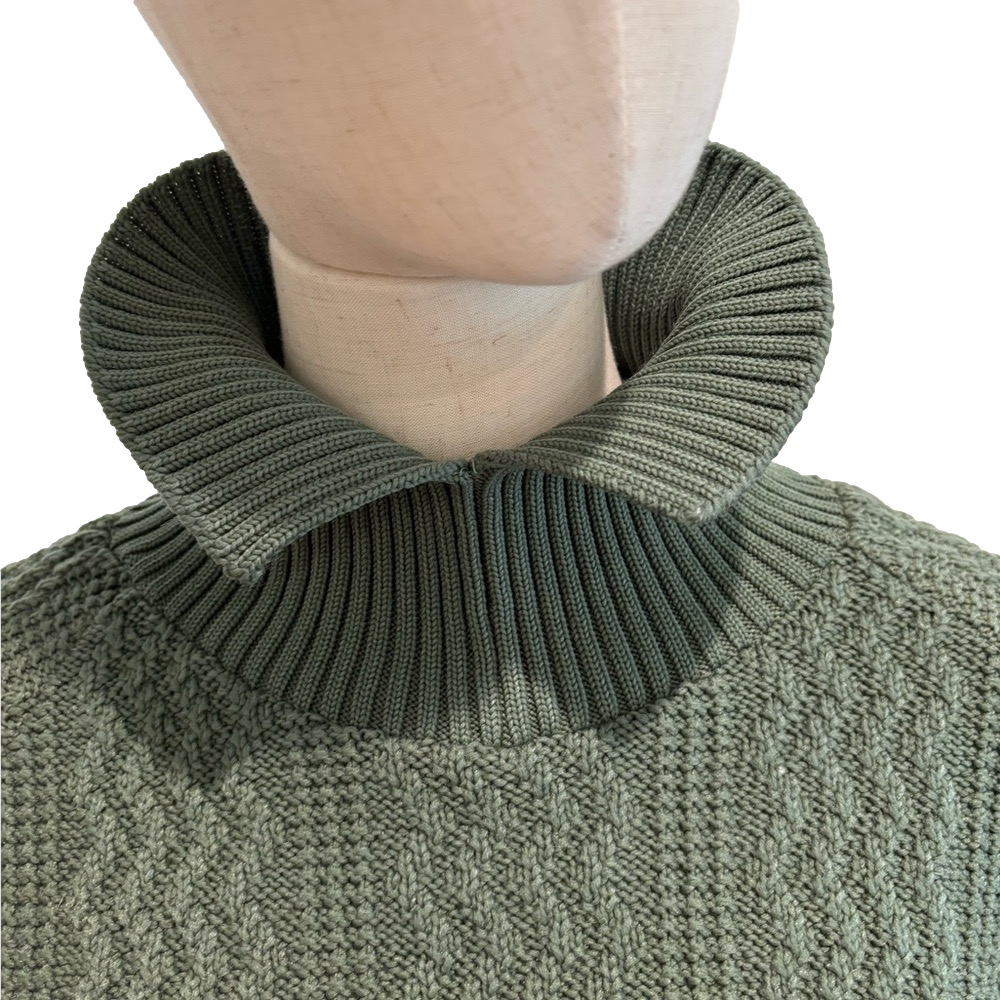 1962 JC PENNEYS OLIVE GREEN HIGH COLLAR CABLE KNIT SWEATER 3/4 SLEEVE MCM SZ L - Picture 4 of 6